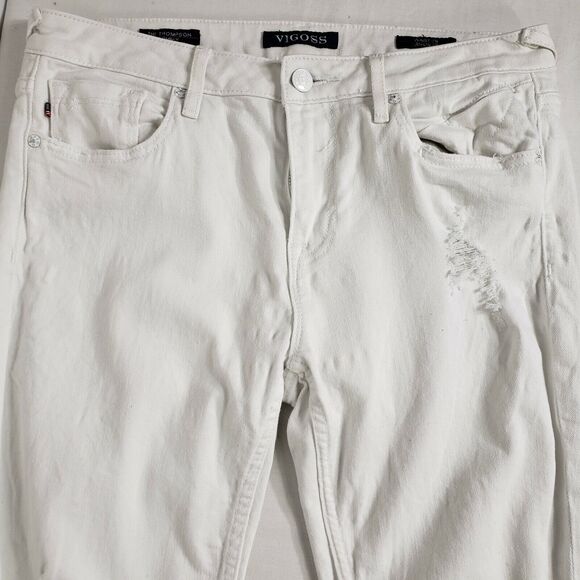Vigoss Womens Jeans Size 28 L27 The Thompson Tomboy White Distressed Ripped Mid - Picture 12 of 12